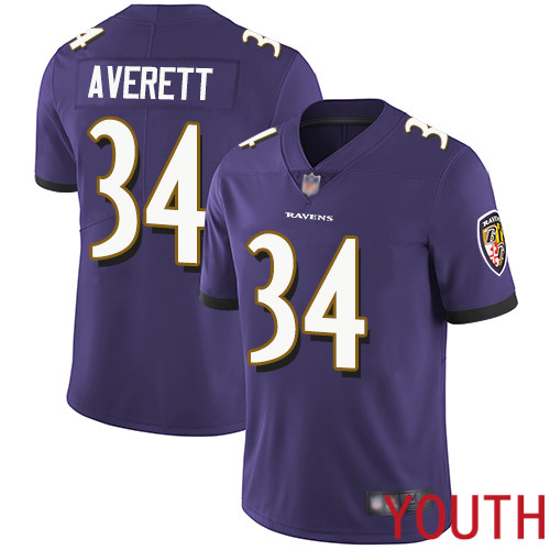 Baltimore Ravens Limited Purple Youth Anthony Averett Home Jersey NFL Football 34 Vapor Untouchable